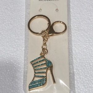 Gold and Teal High Heel Keychain NWT